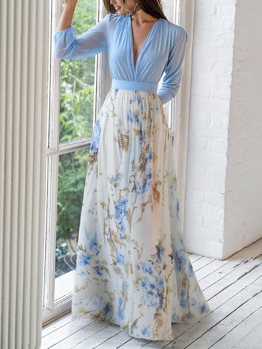 LB | Elegancka sukienka maxi z kwiatowym nadrukiem