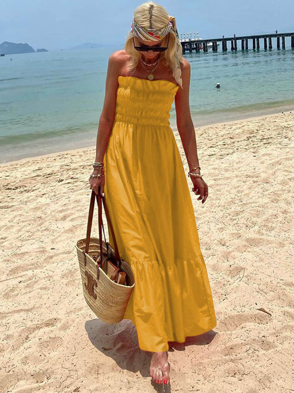 LB | Smocked Bust Off-Shoulder Holiday Maxi Dress