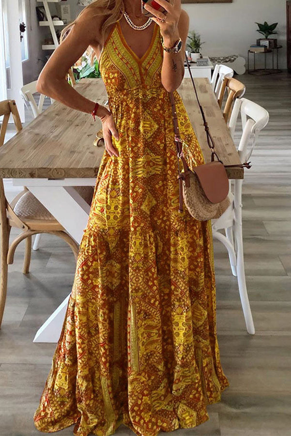 LB | Bohemian sukienka maxi z nadrukiem