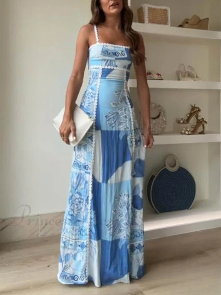 LB | Modna sukienka maxi z rozkloszowanym krojem i ozdobną wiązaną wstążką