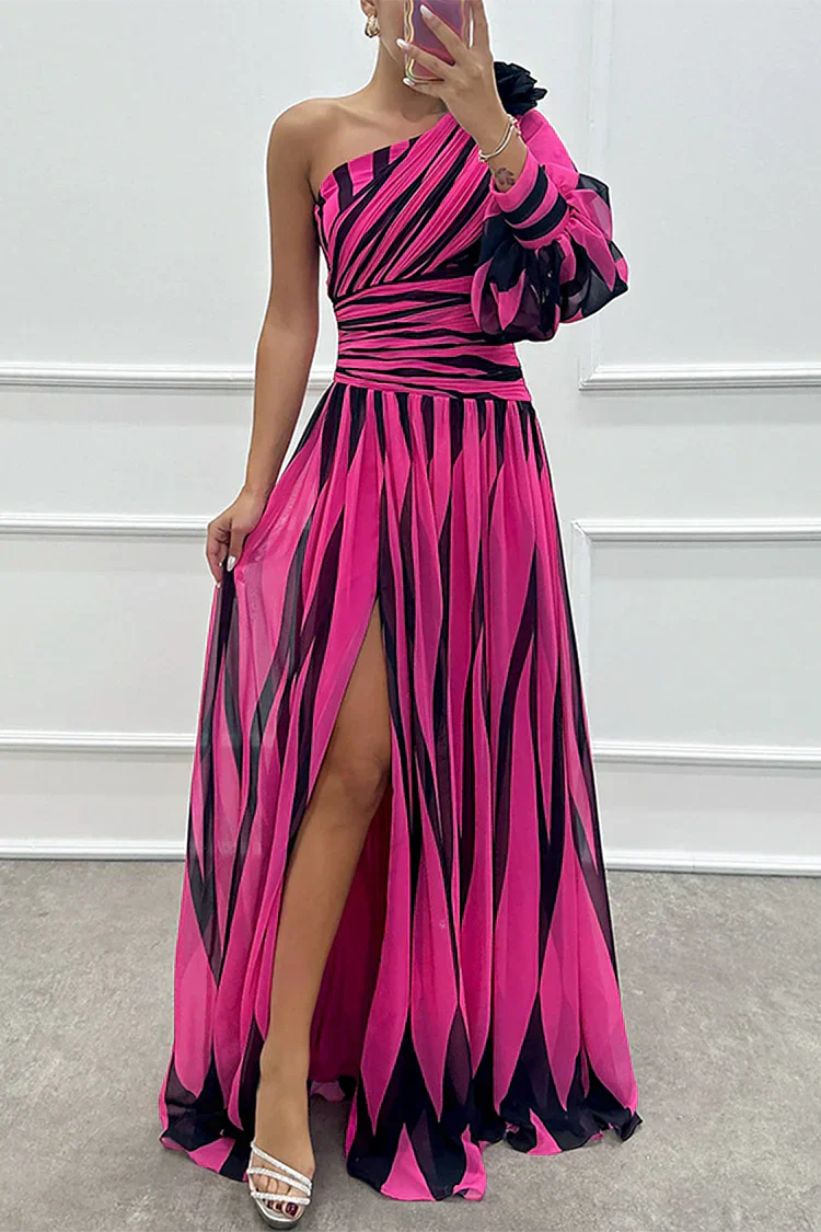 LB | Chloe - Elegancka sukienka maxi w paski z jednym ramiączkiem