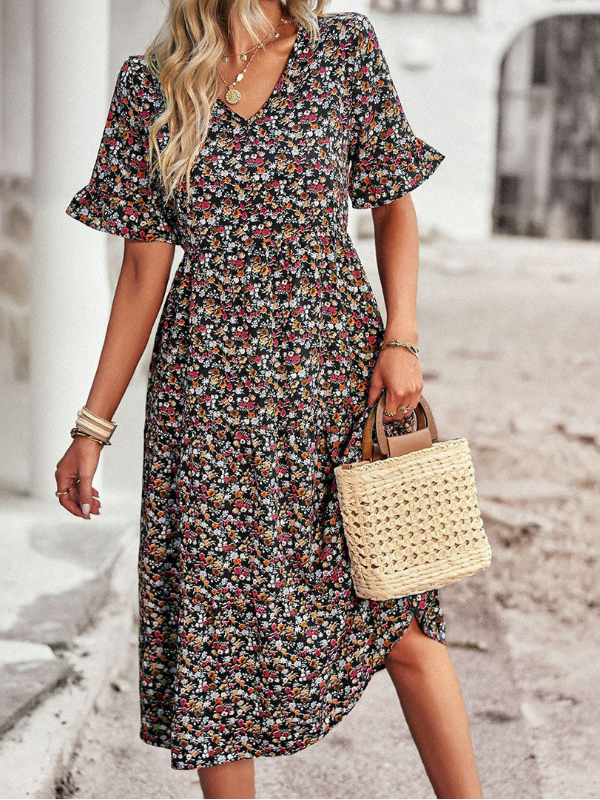 LB | Boho Floral Print Midi Dress