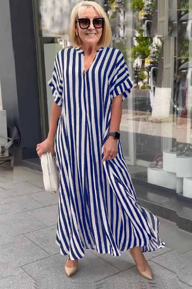 AS | Selena damska sukienka boho z krótkimi rękawami i dzielonym kardiganem w paski