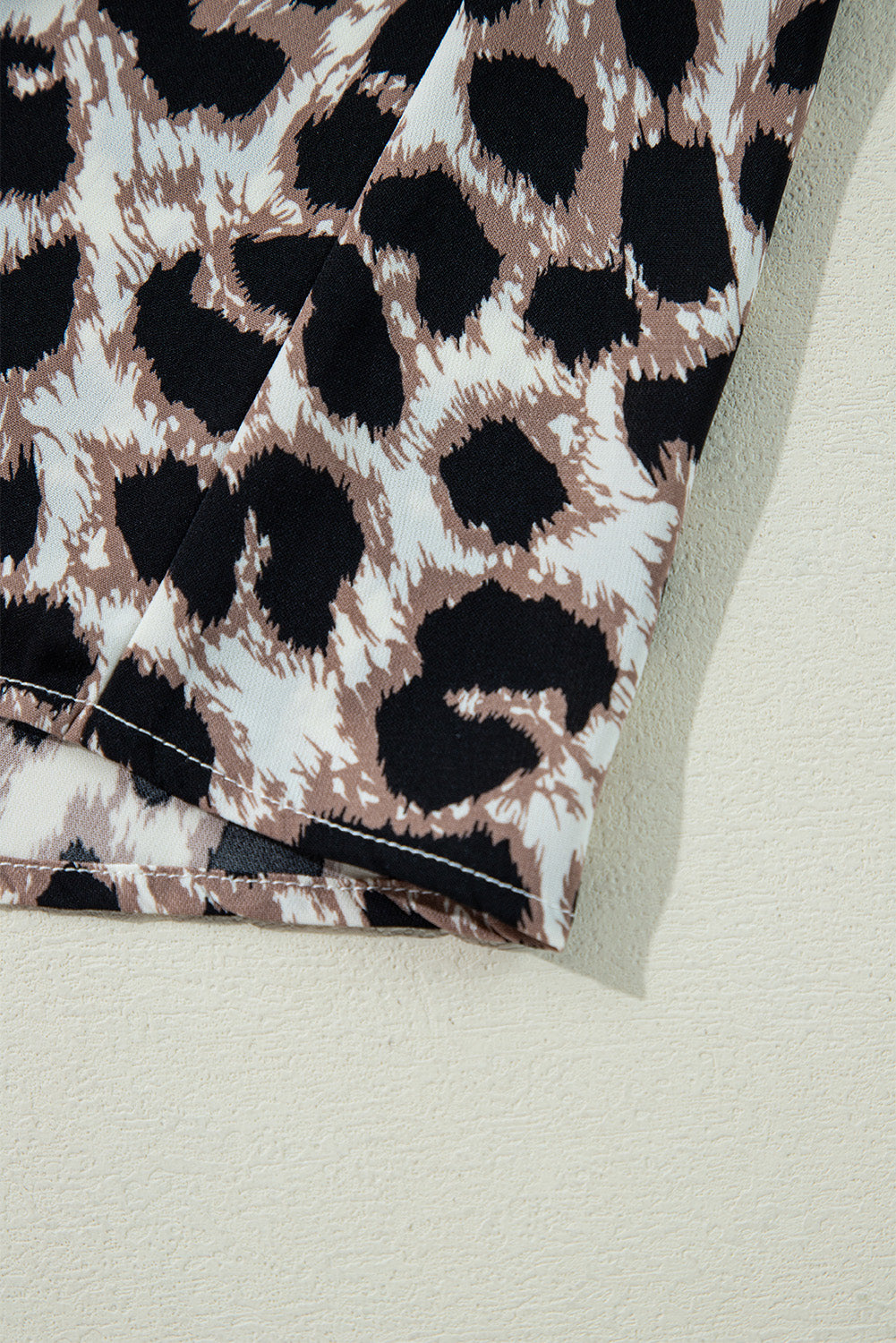 LB | Khaki Cheetah Print Backless V-Neck Luźna dopasowana mini sukienka