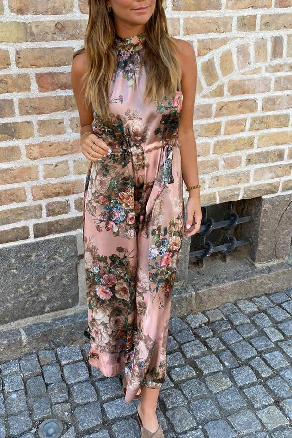 LB | Elegancka sukienka maxi z dekoltem w serek w róże w stylu vintage