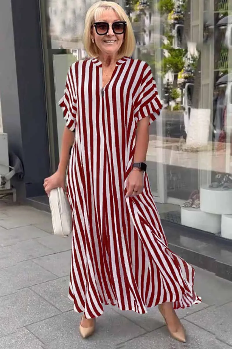AS | Selena damska sukienka boho z krótkimi rękawami i dzielonym kardiganem w paski