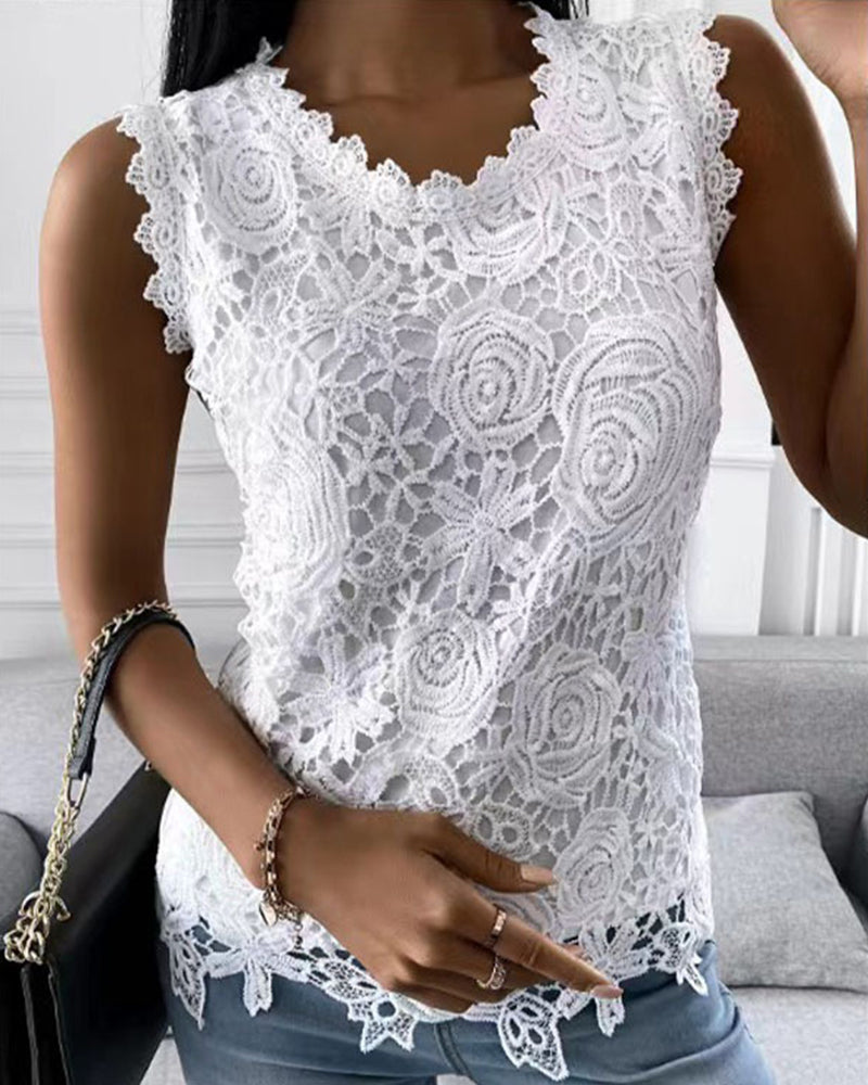 LB | Elegancki, prosty tank top z koronką