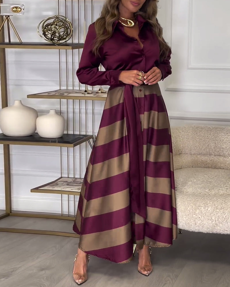 LB | Elegancka koszulowa sukienka maxi z paskiem