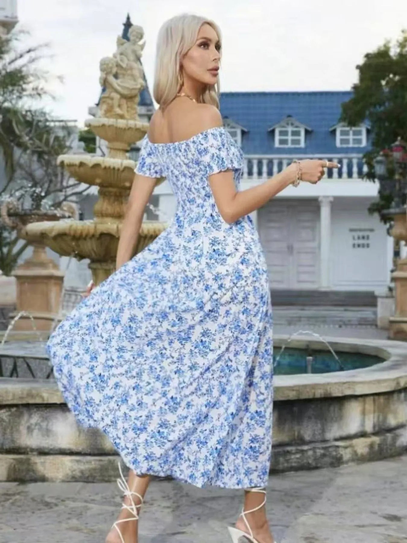 LB | Pełnowymiarowa sukienka midi z rozcięciem na ramieniu w kwiaty Plus Size