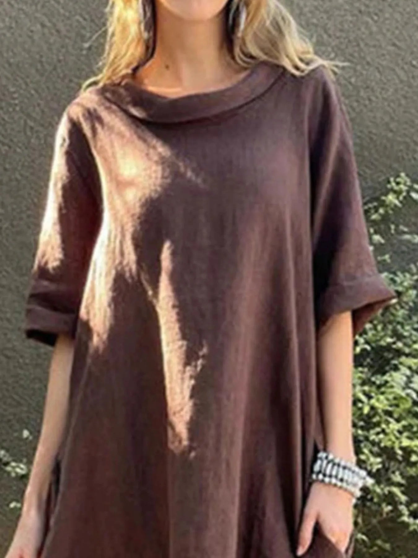 LB | Full Size Casual Loose Fit Round Neck Midi Dress Plus Size