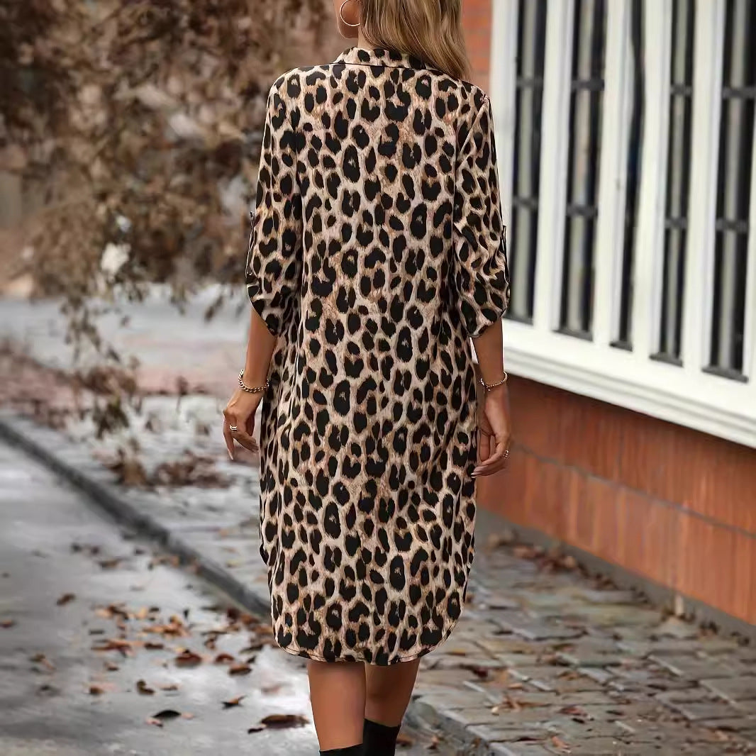 LB | Leopard Print Beach Cover-up V-Neck Robe Holiday Bikini Dress