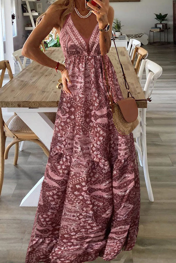 LB | Bohemian sukienka maxi z nadrukiem