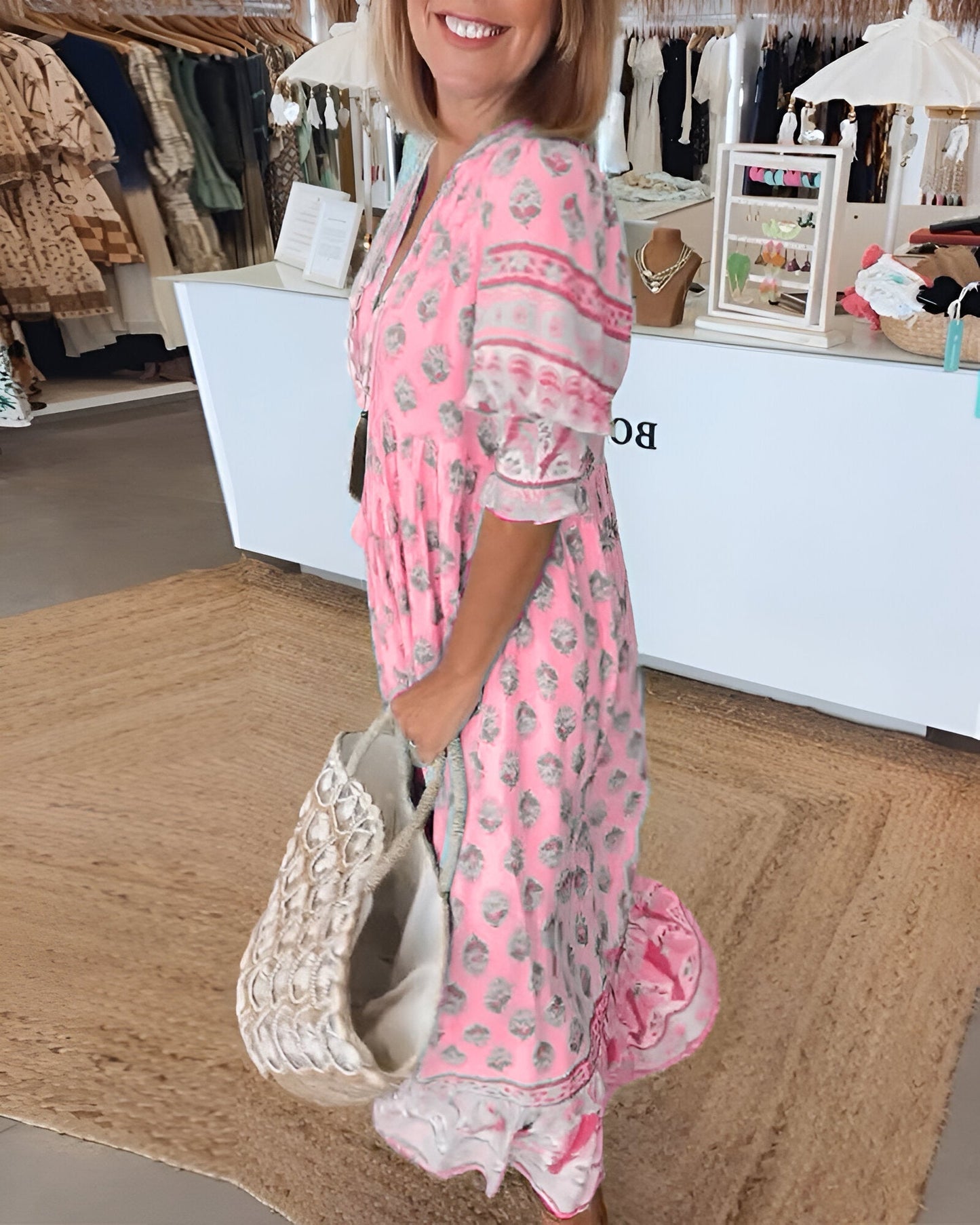 LB | Sukienka maxi w stylu boho - Dekolt w szpic - Luźny krój - Lekka i przewiewna