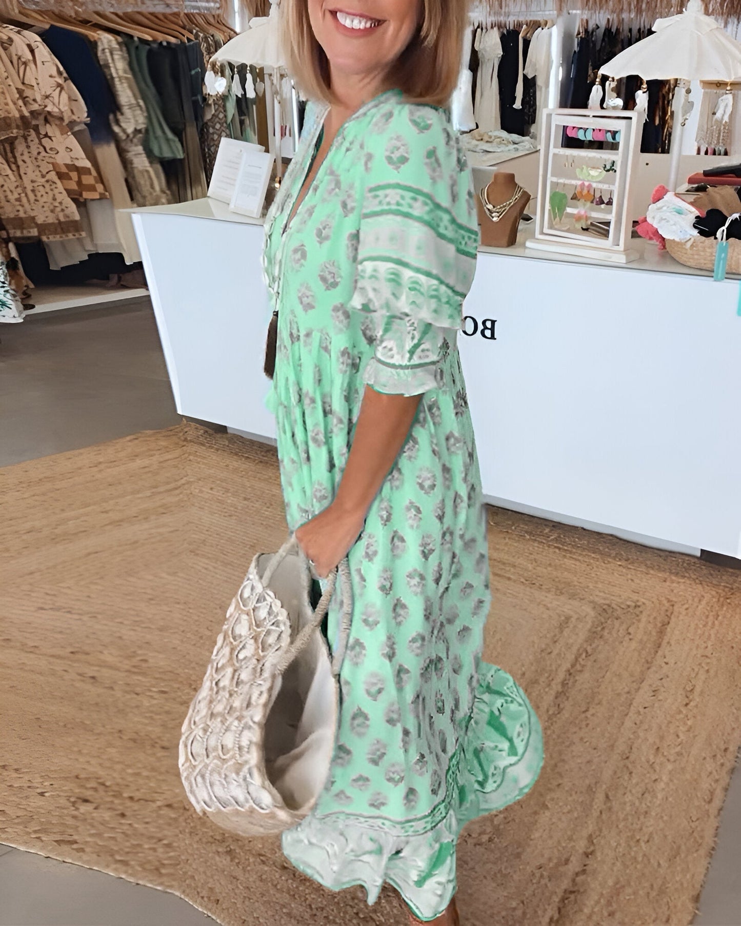 LB | Sukienka maxi w stylu boho - Dekolt w szpic - Luźny krój - Lekka i przewiewna
