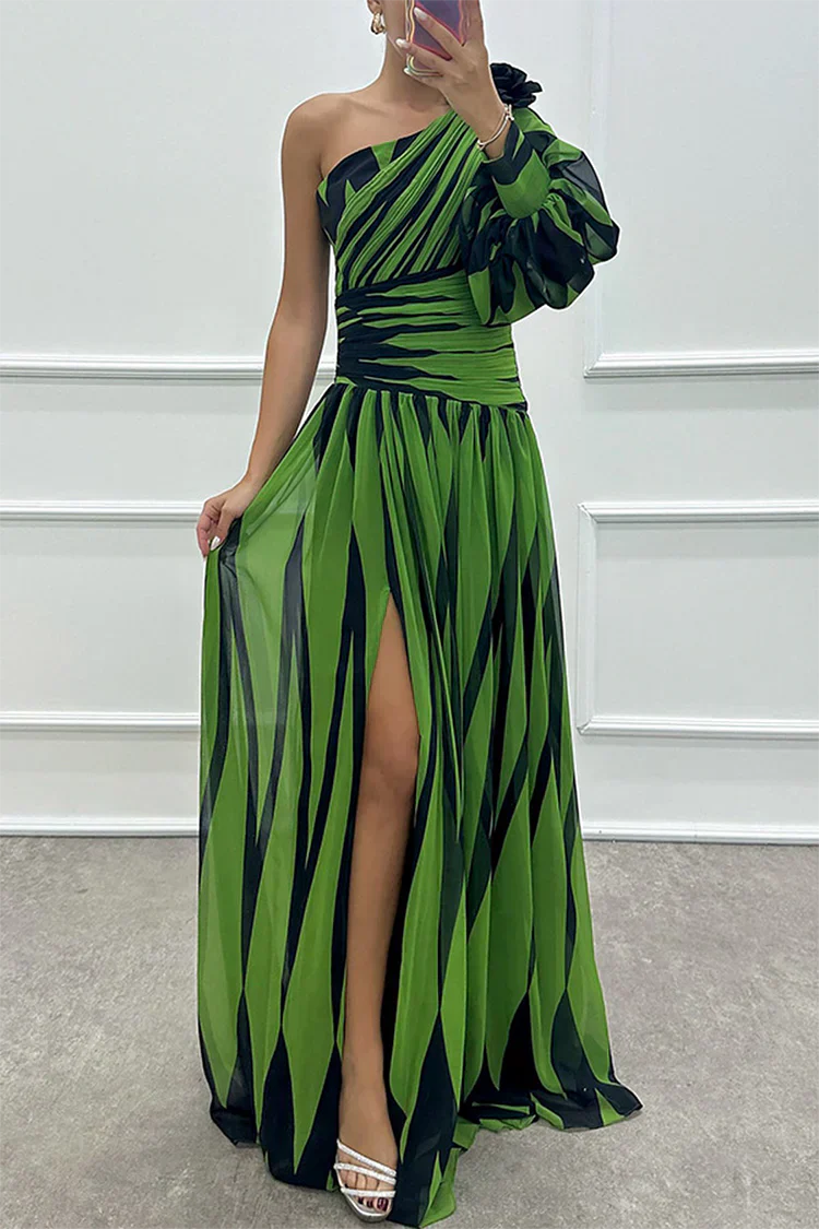 LB | Chloe - Elegancka sukienka maxi w paski z jednym ramiączkiem