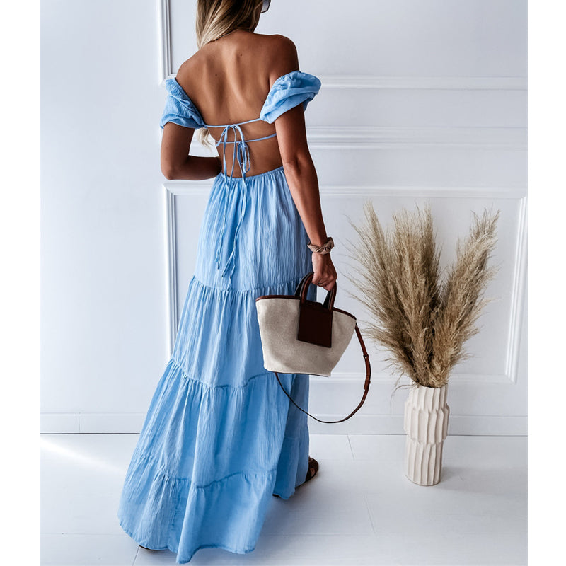 LB | letnia moda bohemy plaża bez ramiączek elegancka sukienka maxi