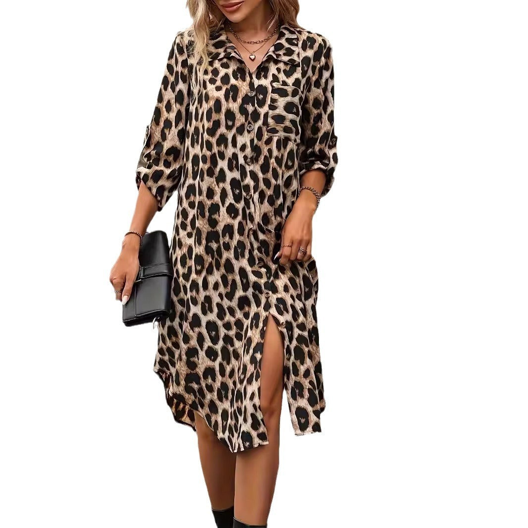 LB | Leopard Print Beach Cover-up V-Neck Robe Holiday Bikini Dress