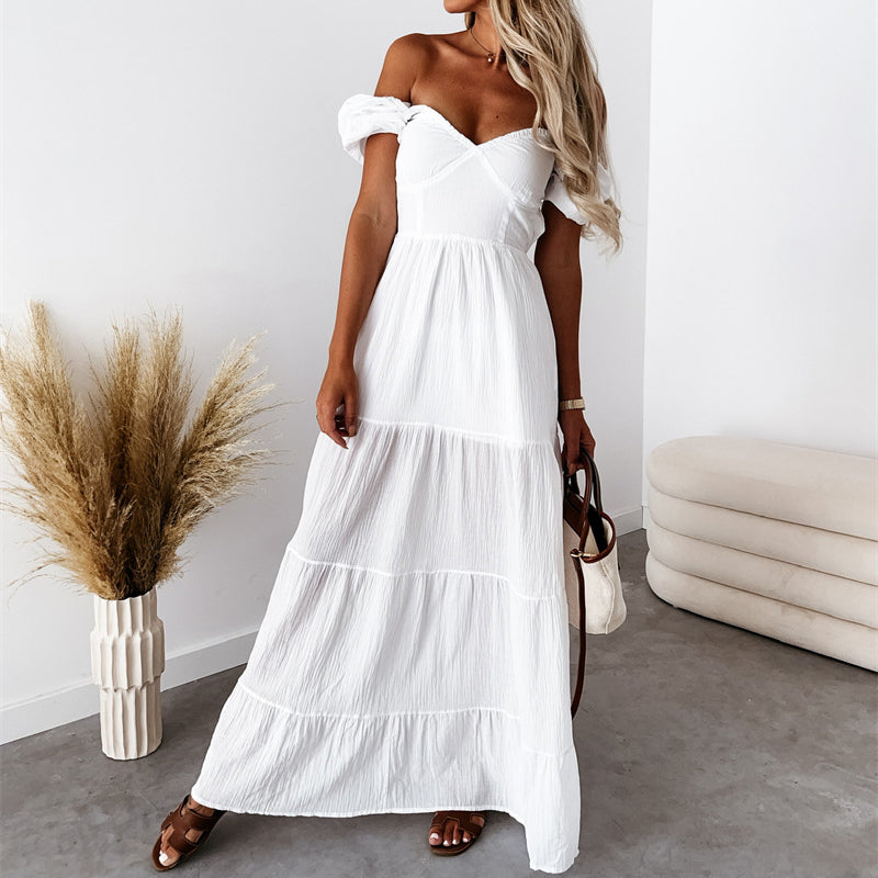 LB | letnia moda bohemy plaża bez ramiączek elegancka sukienka maxi