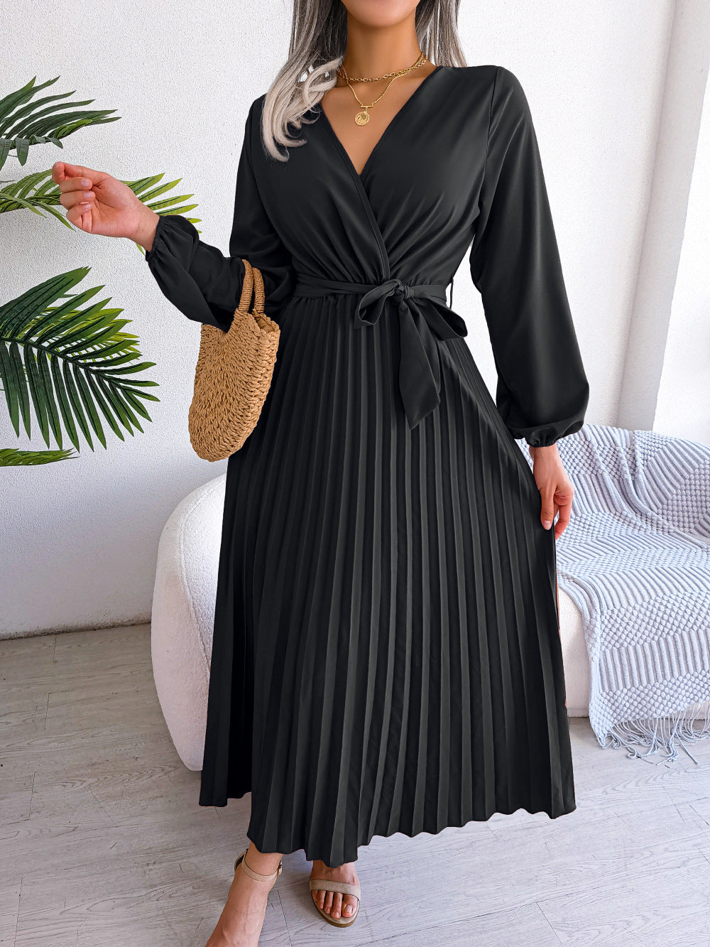 LB | Moda Elegancka plisowana sukienka maxi