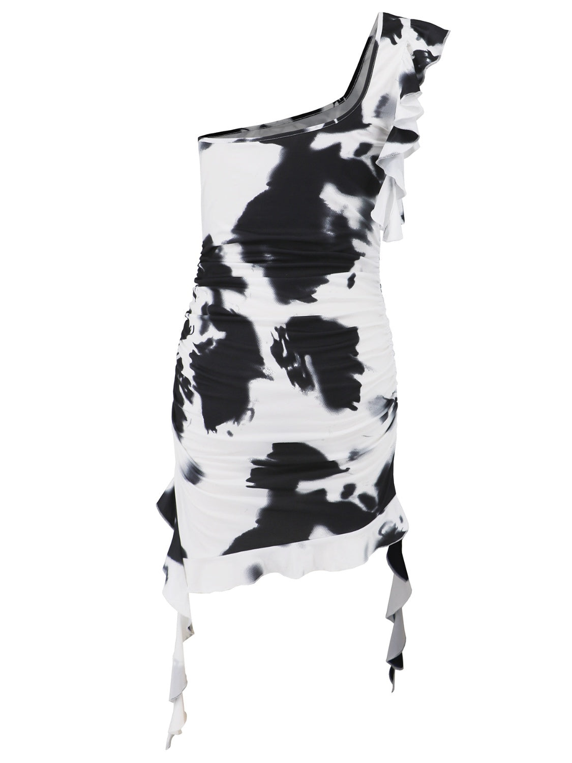 LB | Marszczona sukienka mini na jedno ramię w kolorze tie-dye