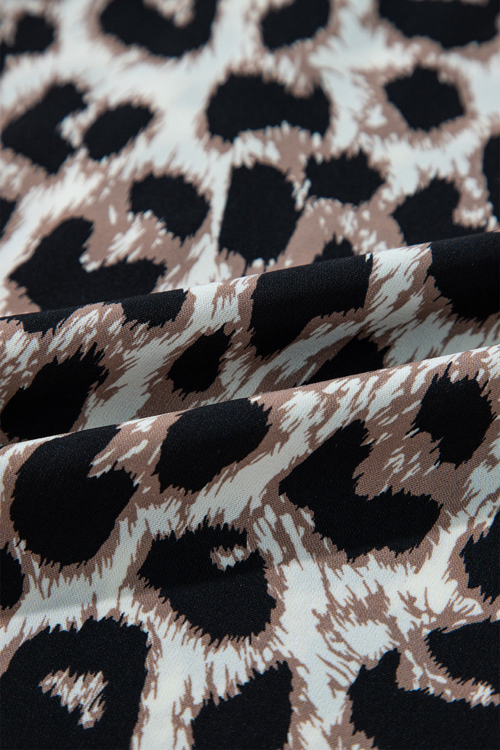 LB | Khaki Cheetah Print Backless V-Neck Luźna dopasowana mini sukienka