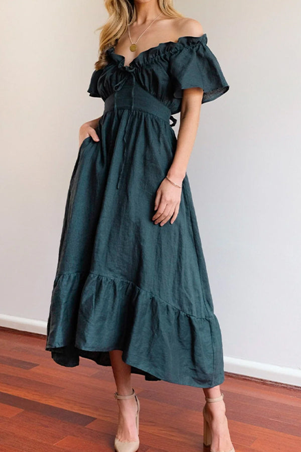 LB | SUKIENKA MIDI Z RUCHED HEM OFF-THE-SHOULDER