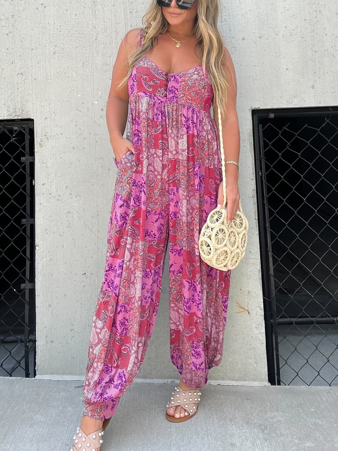 LB | Luźny kombinezon z patchworkowym nadrukiem Plus Size
