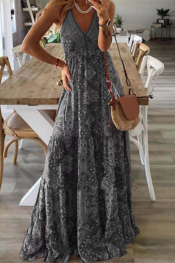 LB | Bohemian sukienka maxi z nadrukiem