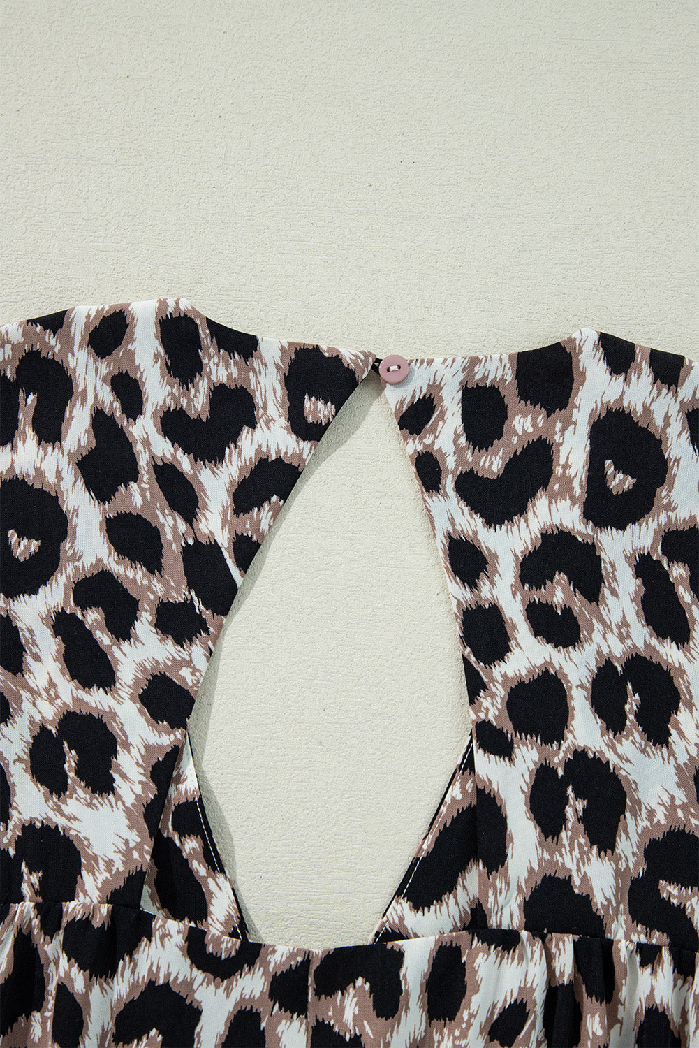 LB | Khaki Cheetah Print Backless V-Neck Luźna dopasowana mini sukienka