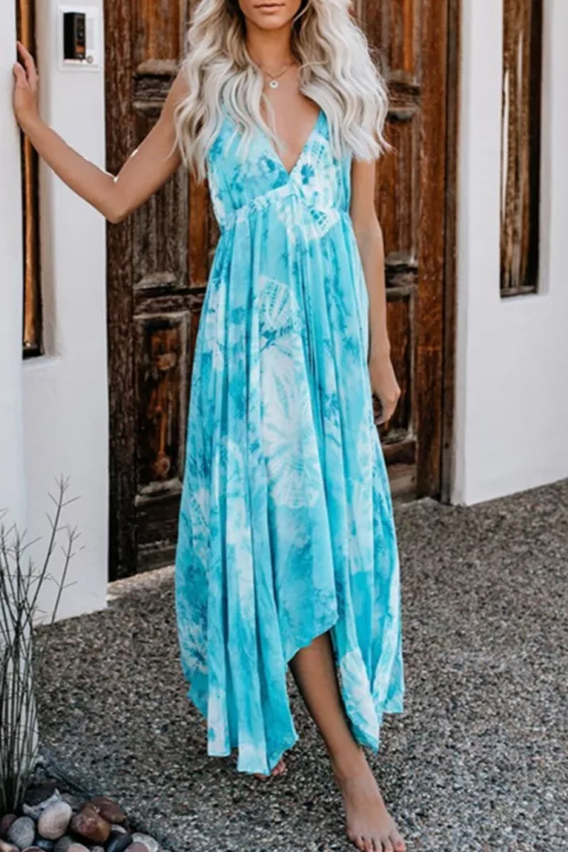LB | Wielokolorowa sukienka maxi bez pleców z nadrukiem w kolorze tie-dye