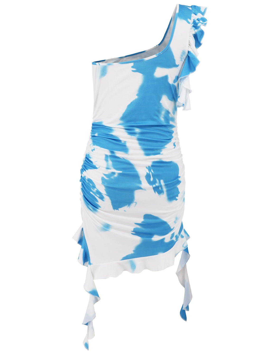 LB | Marszczona sukienka mini na jedno ramię w kolorze tie-dye