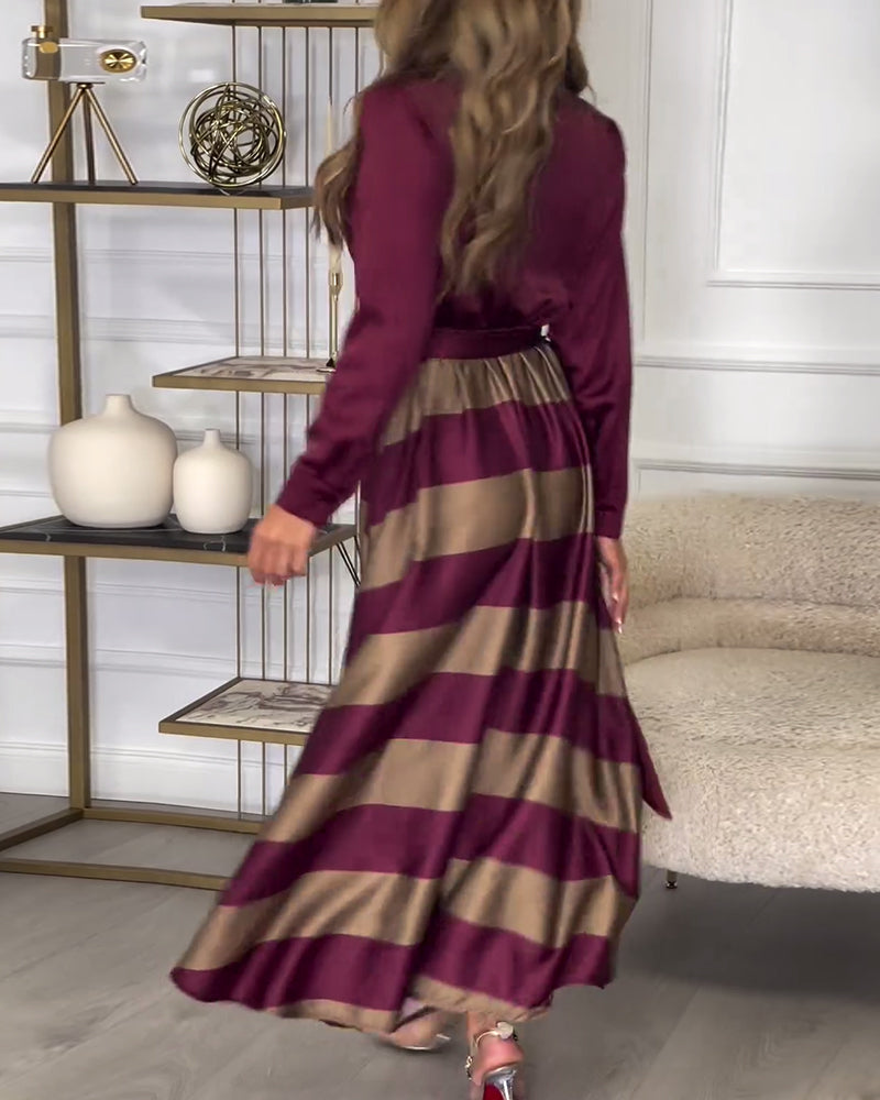 LB | Elegancka koszulowa sukienka maxi z paskiem