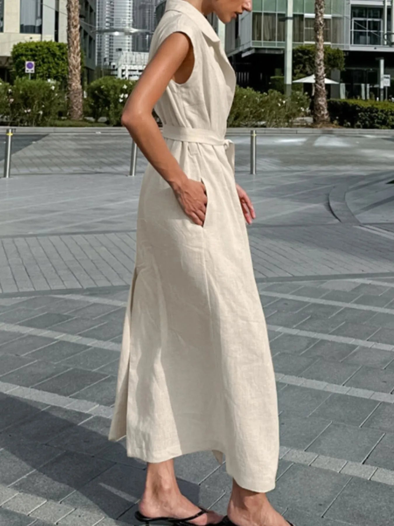 LB | Tie Waist Cap Sleeve Maxi Dress