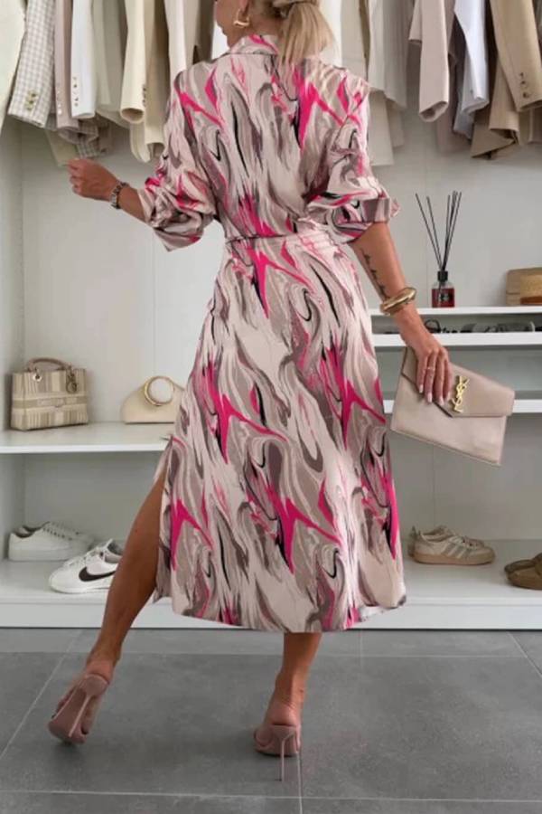 LB | Elegant Ease Satynowa sukienka midi z nadrukiem w talii