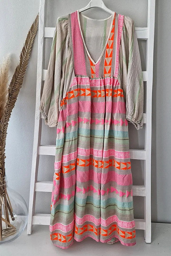 LB | Whisked Away Geometric Colour Block Printed A-Line Midi Dress