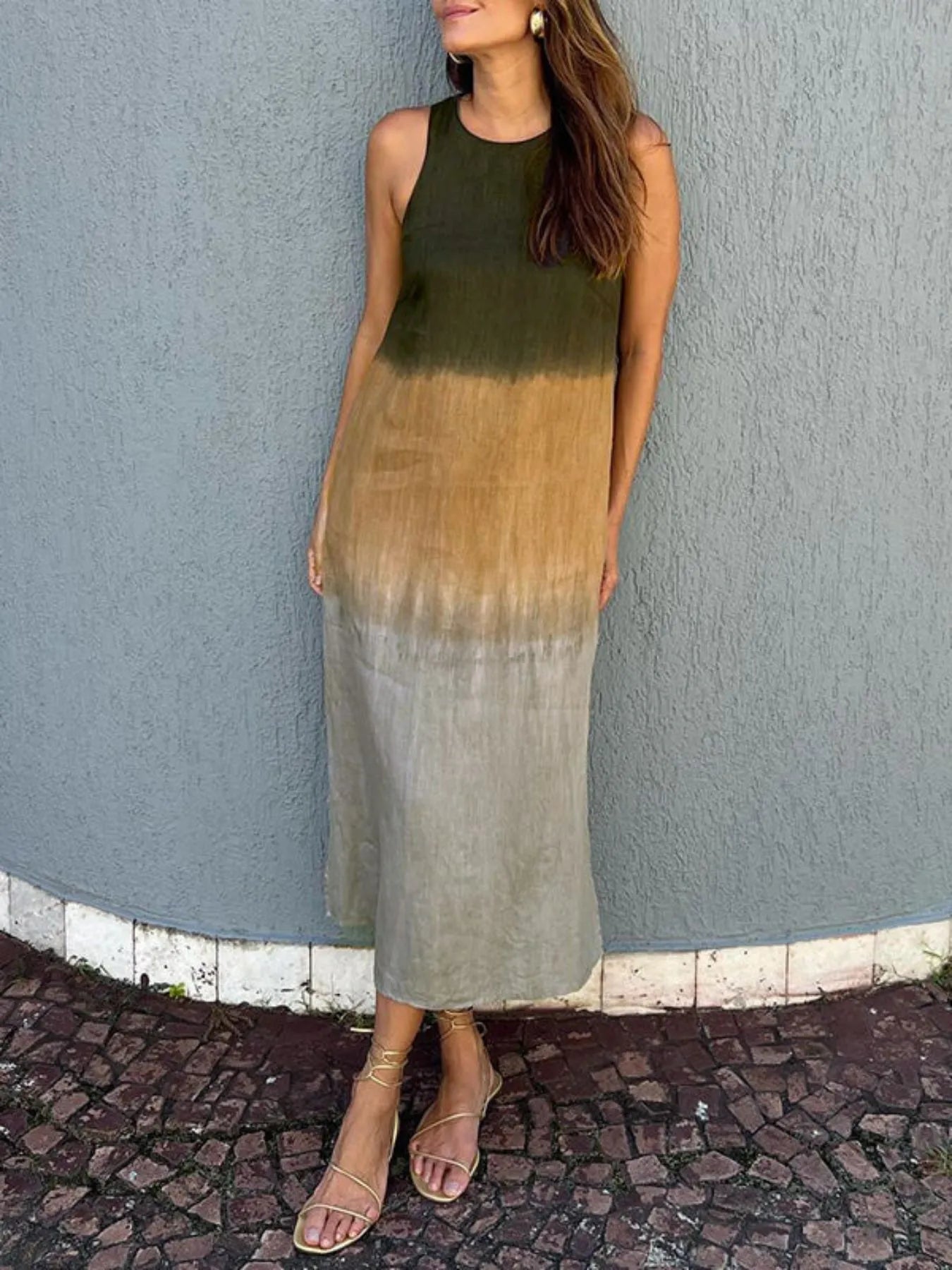LB | Full Size Gradient Tank Midi Dress bez rękawów Plus Size