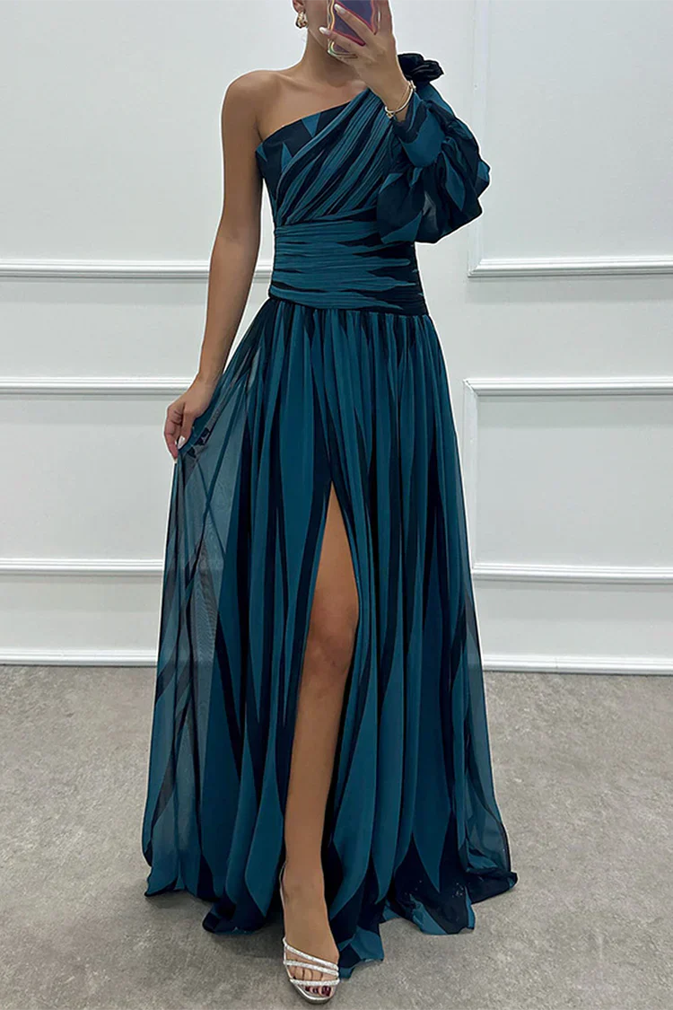 LB | Chloe - Elegancka sukienka maxi w paski z jednym ramiączkiem