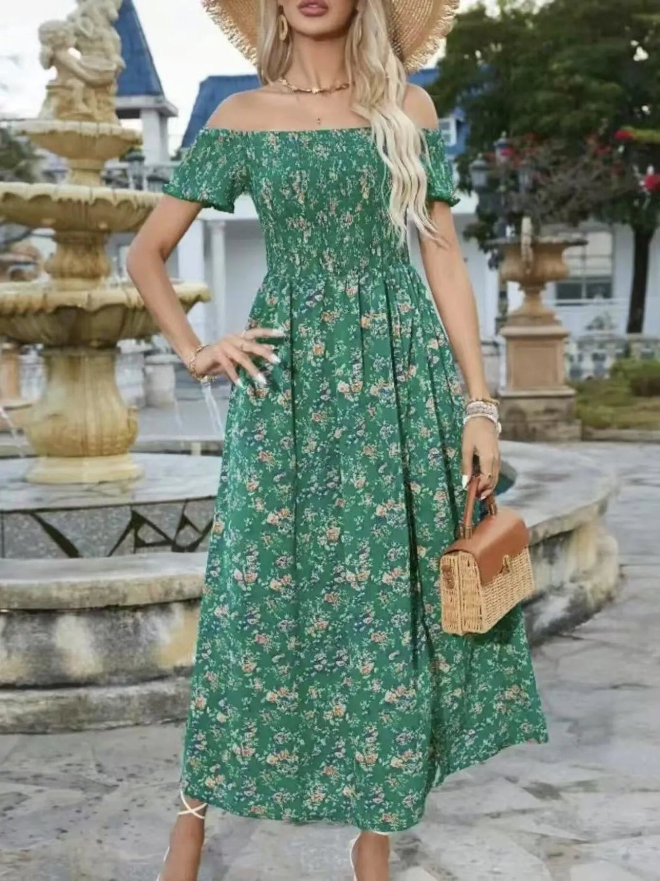 LB | Pełnowymiarowa sukienka midi z rozcięciem na ramieniu w kwiaty Plus Size