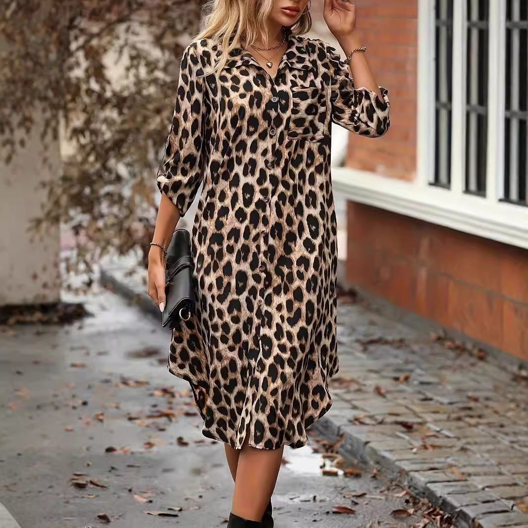 LB | Leopard Print Beach Cover-up V-Neck Robe Holiday Bikini Dress