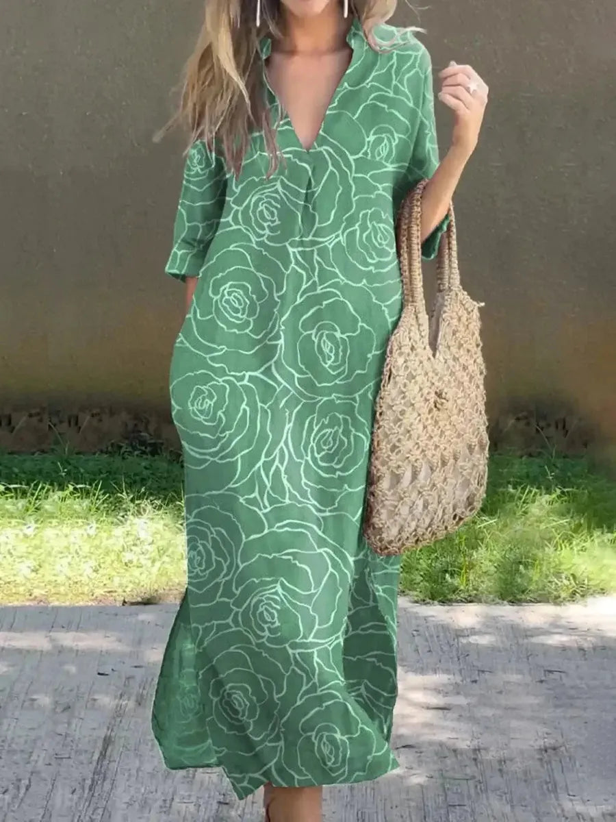 LB | Modna sukienka maxi z kwiatowym nadrukiem i dekoltem w szpic