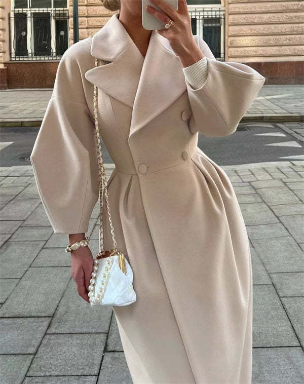 LB | Wełniany płaszcz vintage z rękawami w kształcie lampionów i wywinięciami