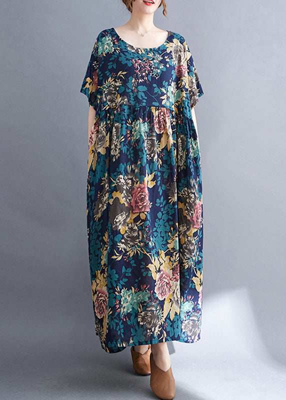LB | Blue Patchwork Rumpled Holiday Maxi Dress Summer