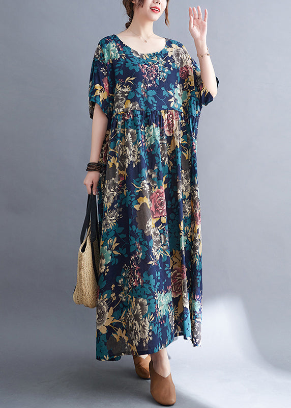 LB | Blue Patchwork Rumpled Holiday Maxi Dress Summer