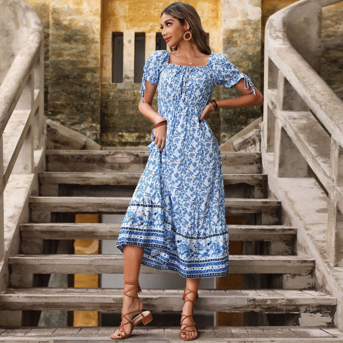 LB | Alisa maxi sukienka nadruk porcelana