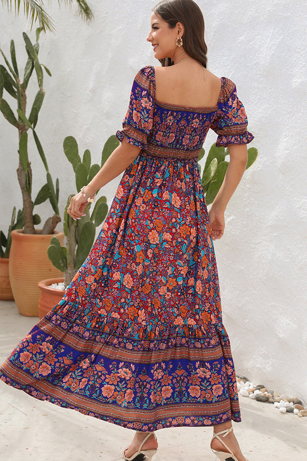 LB | Bohemia Printed smocked short sleeve maxi dress