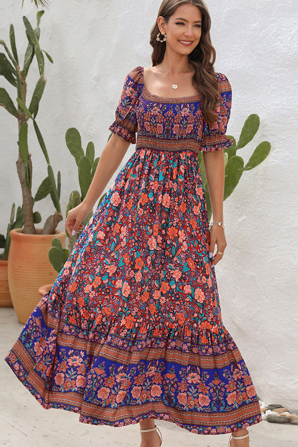 LB | Bohemia Printed smocked short sleeve maxi dress