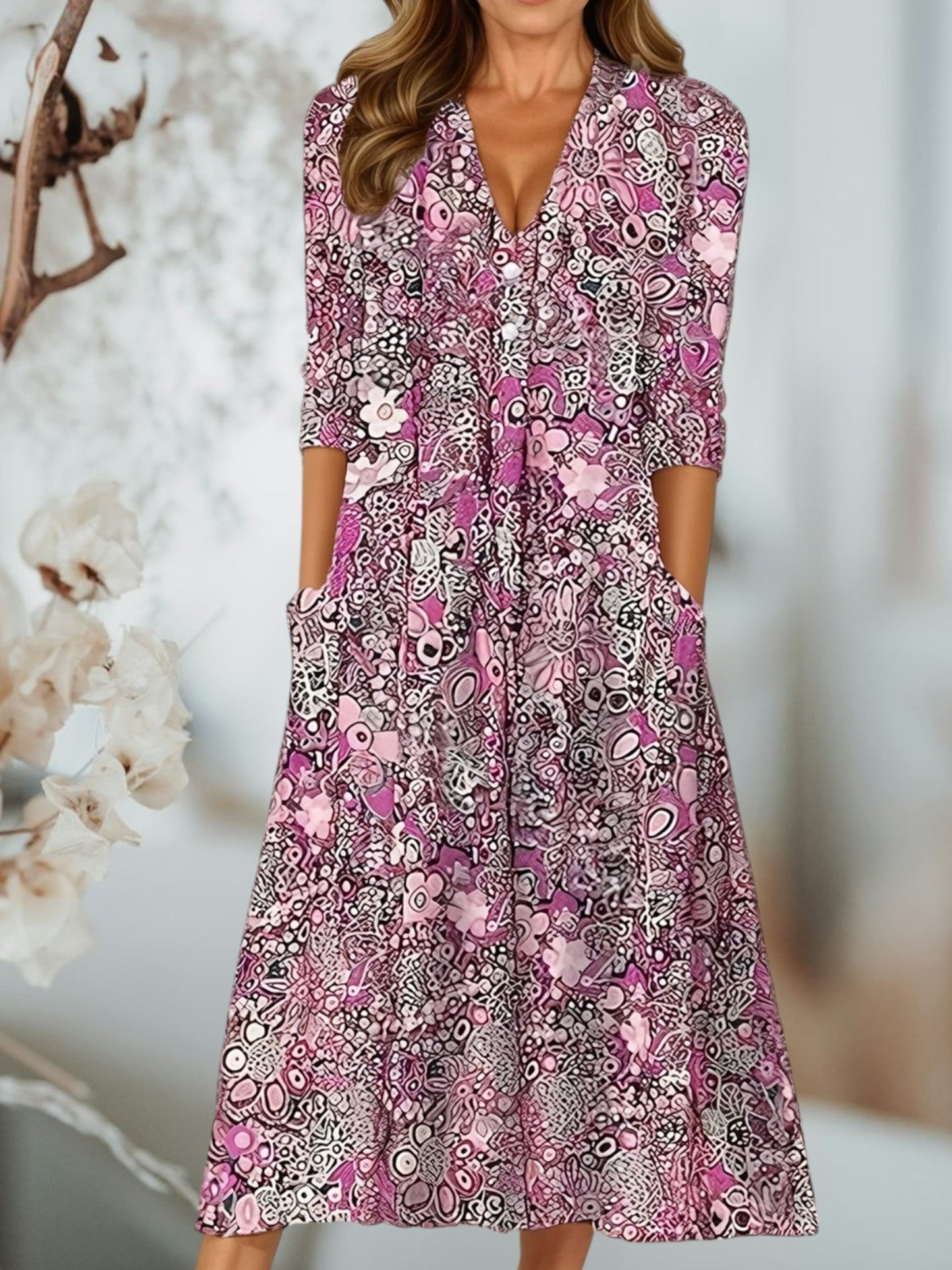 LB | Letnia sukienka midi w stylu boho z lekkiej mieszanki bawełny