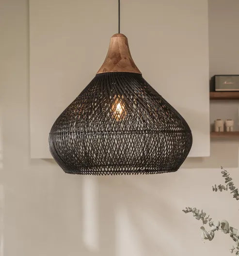 Japandi - oświetlenie w stylu wabi-sabi, lekka lampa bębnowa z wiszącym abażurem