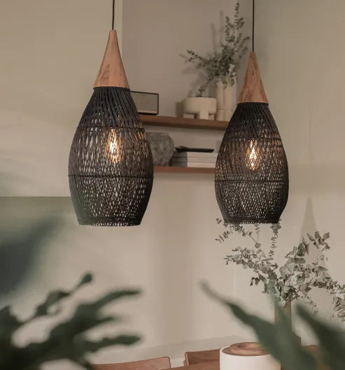 Japandi - oświetlenie w stylu wabi-sabi, lekka lampa bębnowa z wiszącym abażurem