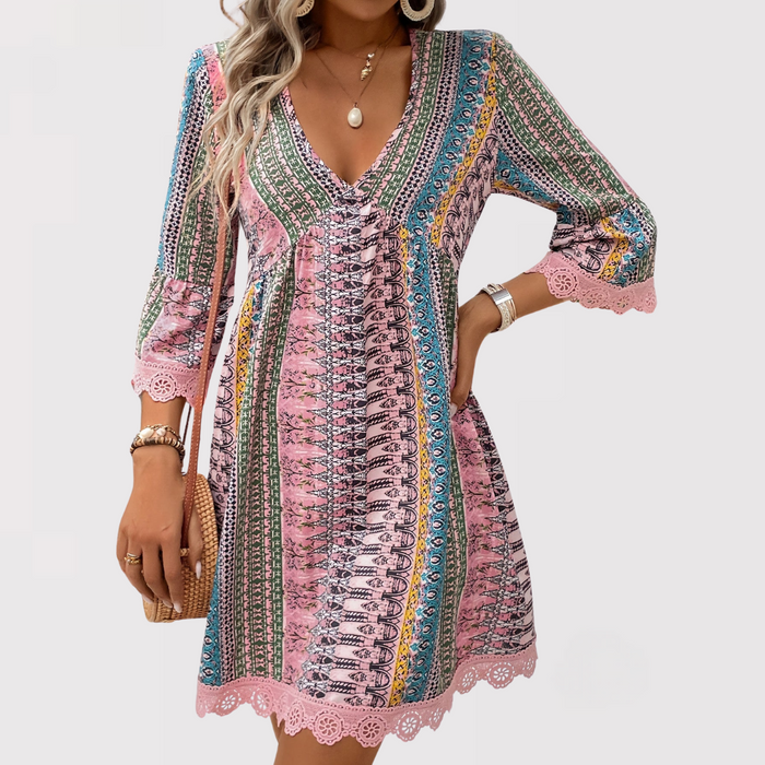 LB | Elegancka sukienka maxi w stylu boho z dekoltem w szpic